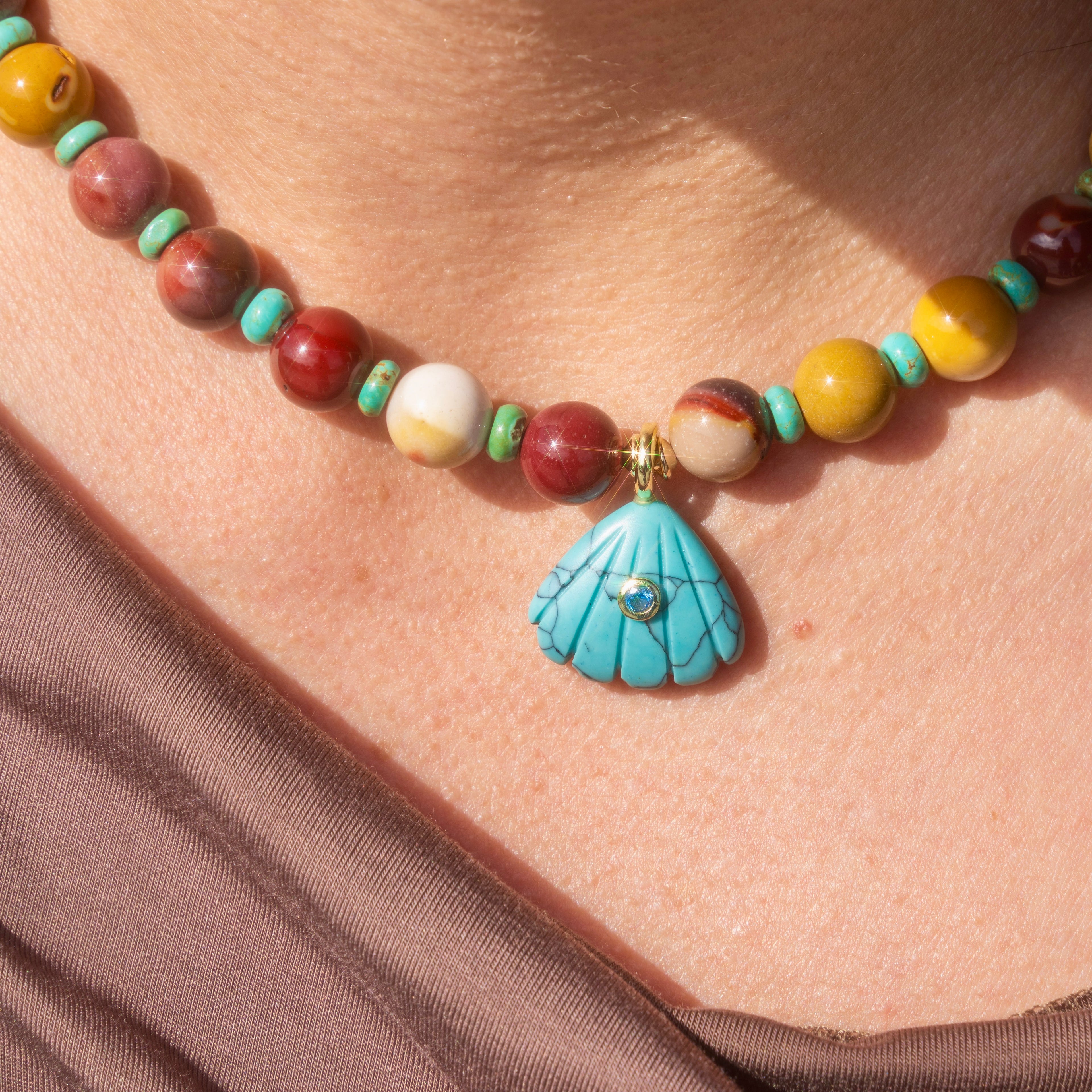 Turquoise Clam + Agate Necklace