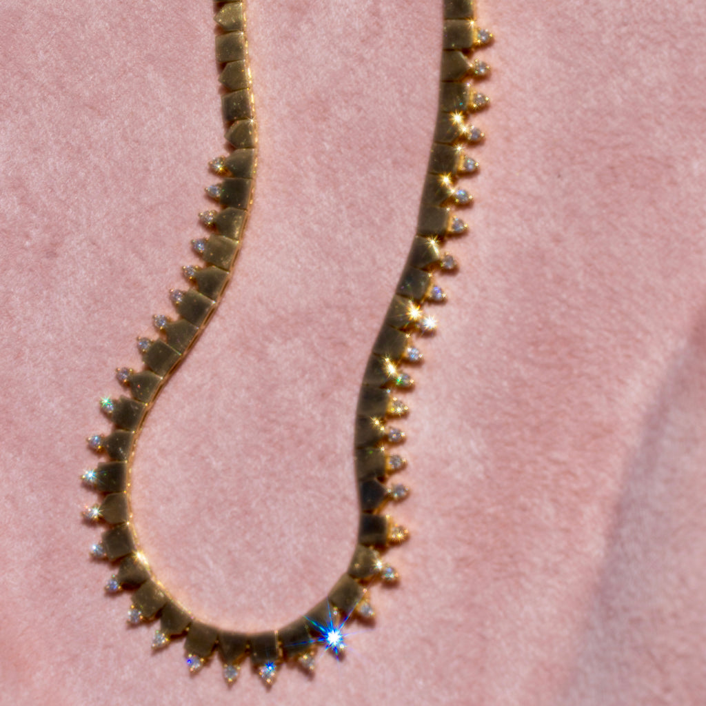 14k Mixed Shape Diamond Tennis Necklace