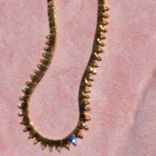 14k Mixed Shape Diamond Tennis Necklace