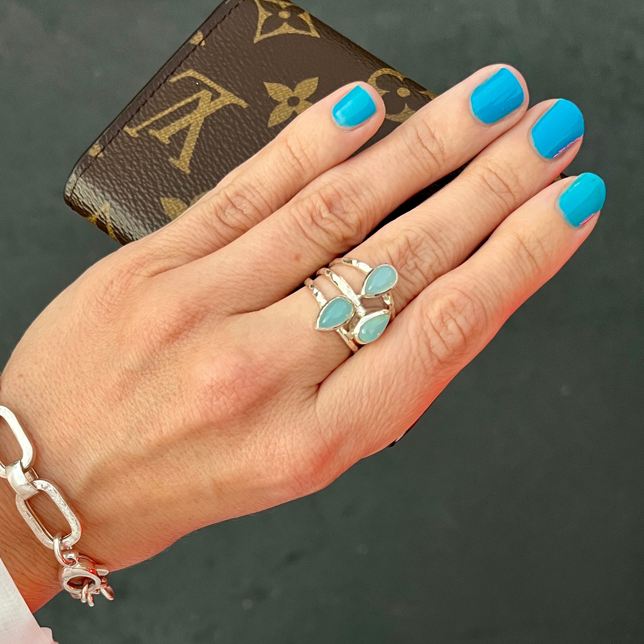 Aqua Chalcedony 3 Stone Ring