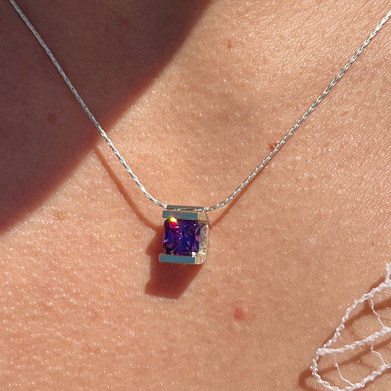 14k + Silver Square Amethyst Necklace