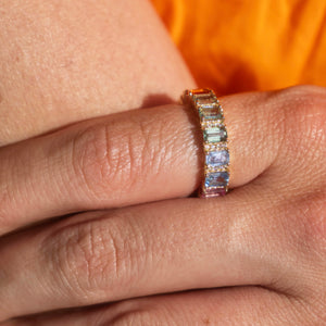 14k Baguette Sapphire + Diamond Ombré Eternity Ring