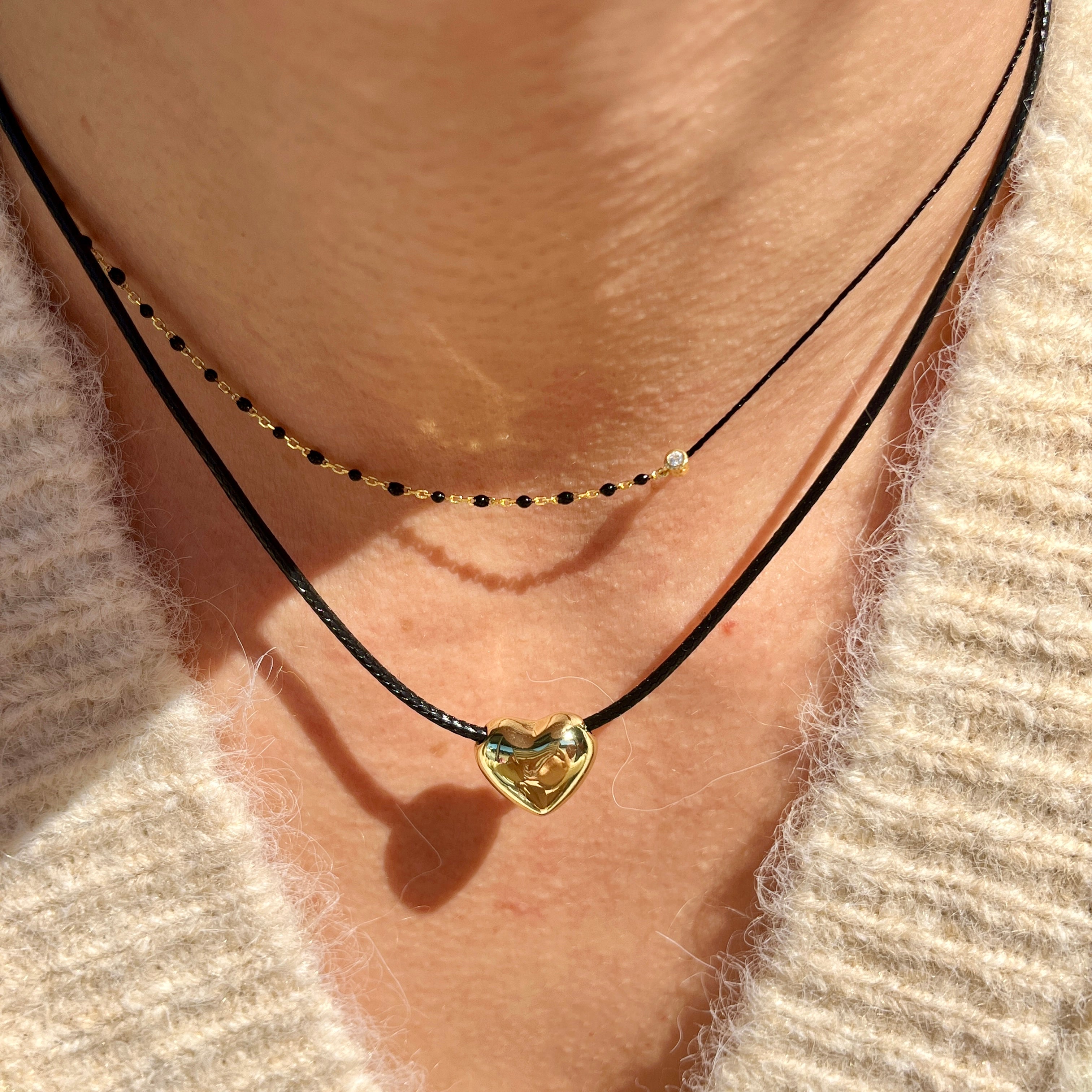 Black Enamel + Cotton Cord Necklace