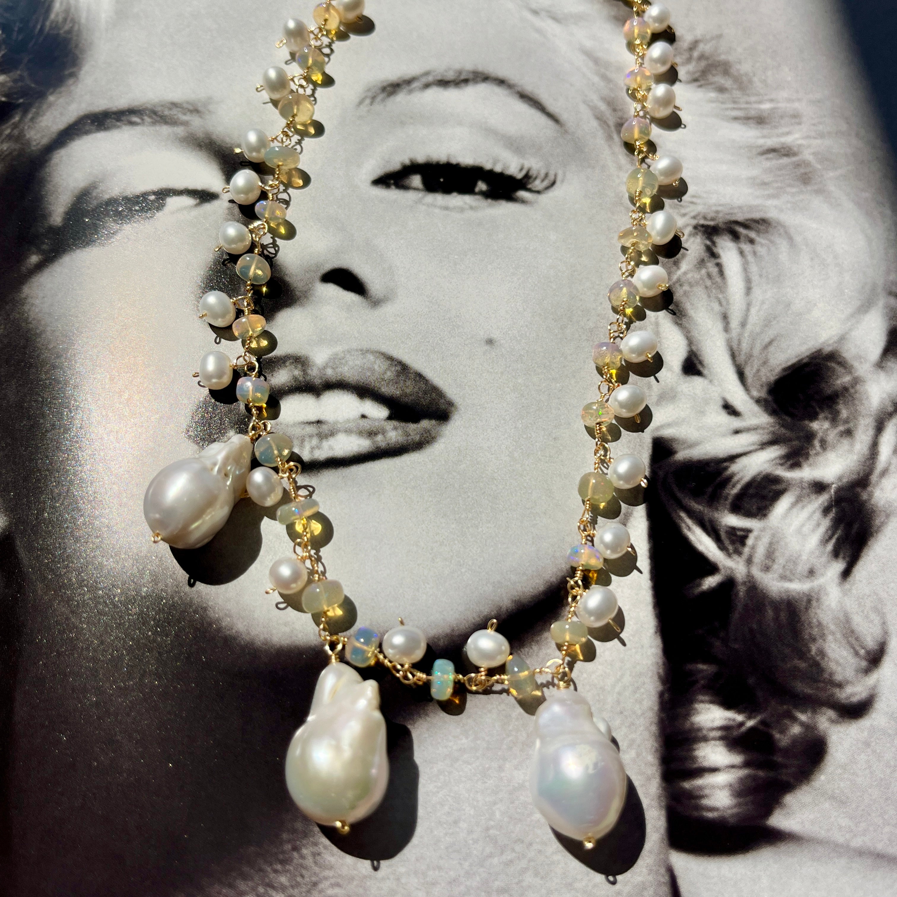 Pearl + Fire Opal Necklace