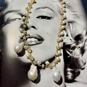Pearl + Fire Opal Necklace