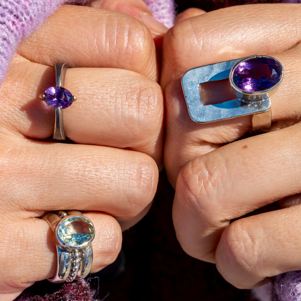 Oxidized Silver Ring w/ Amethyst