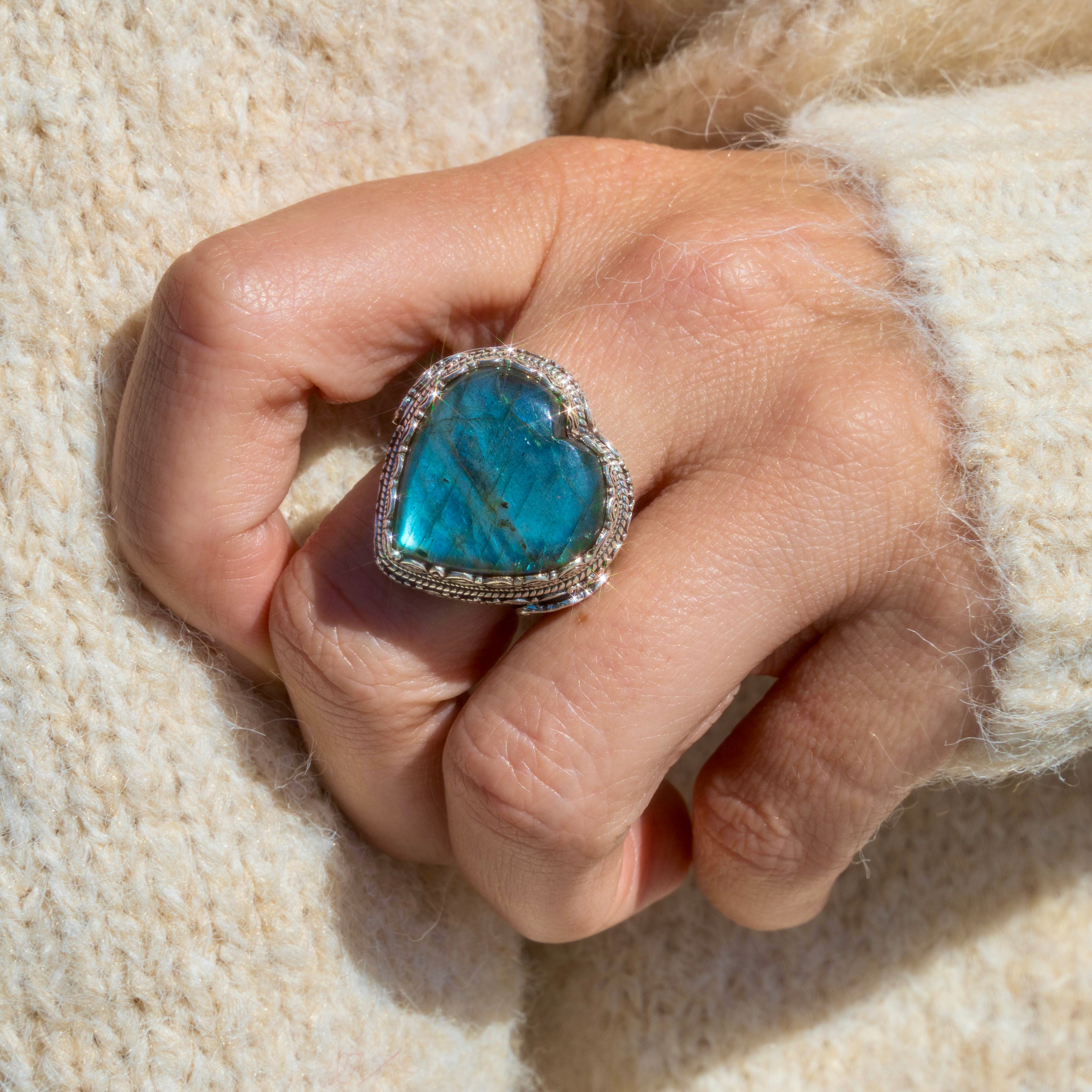 Labradorite Heart Ring