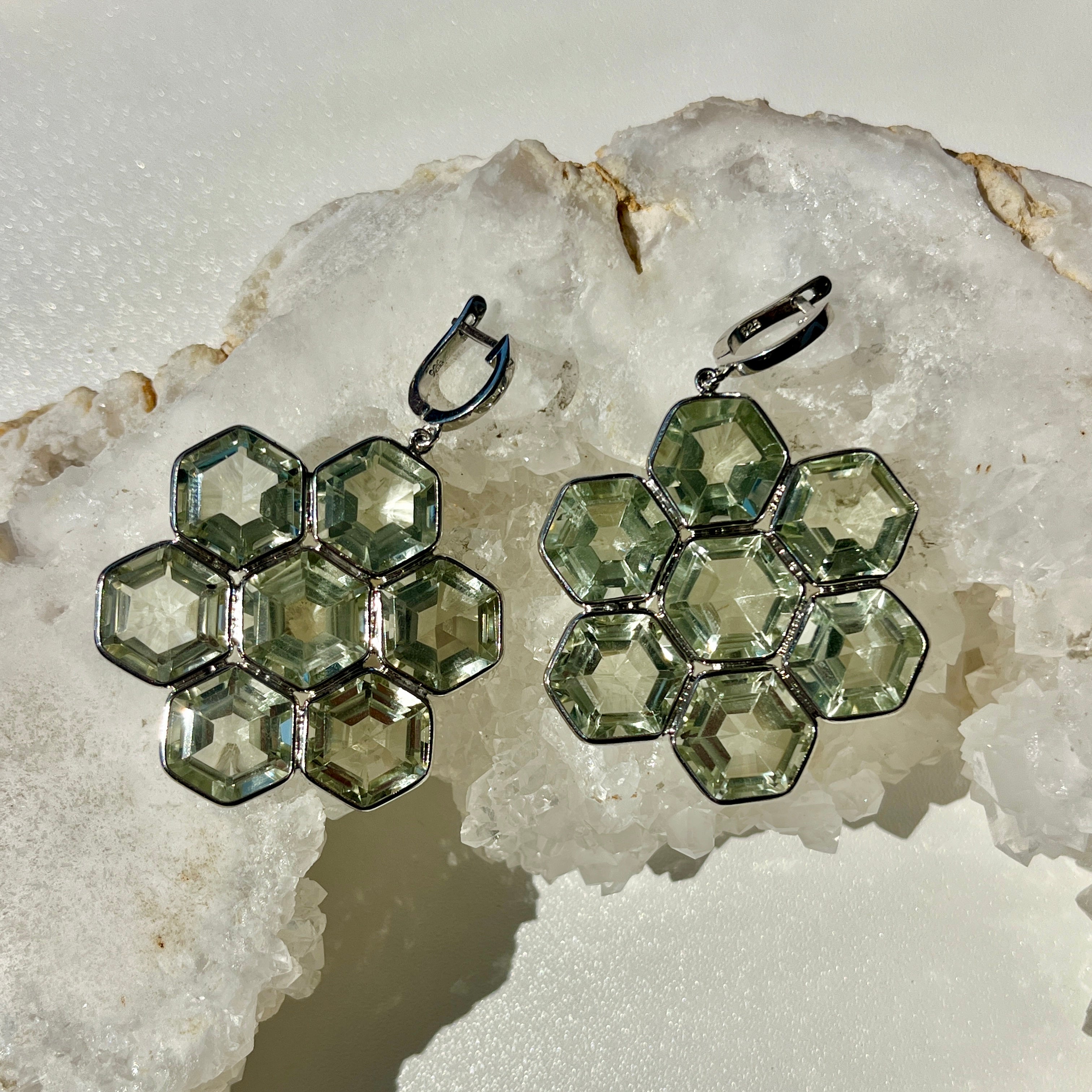 Green Amethyst Floral Earrings