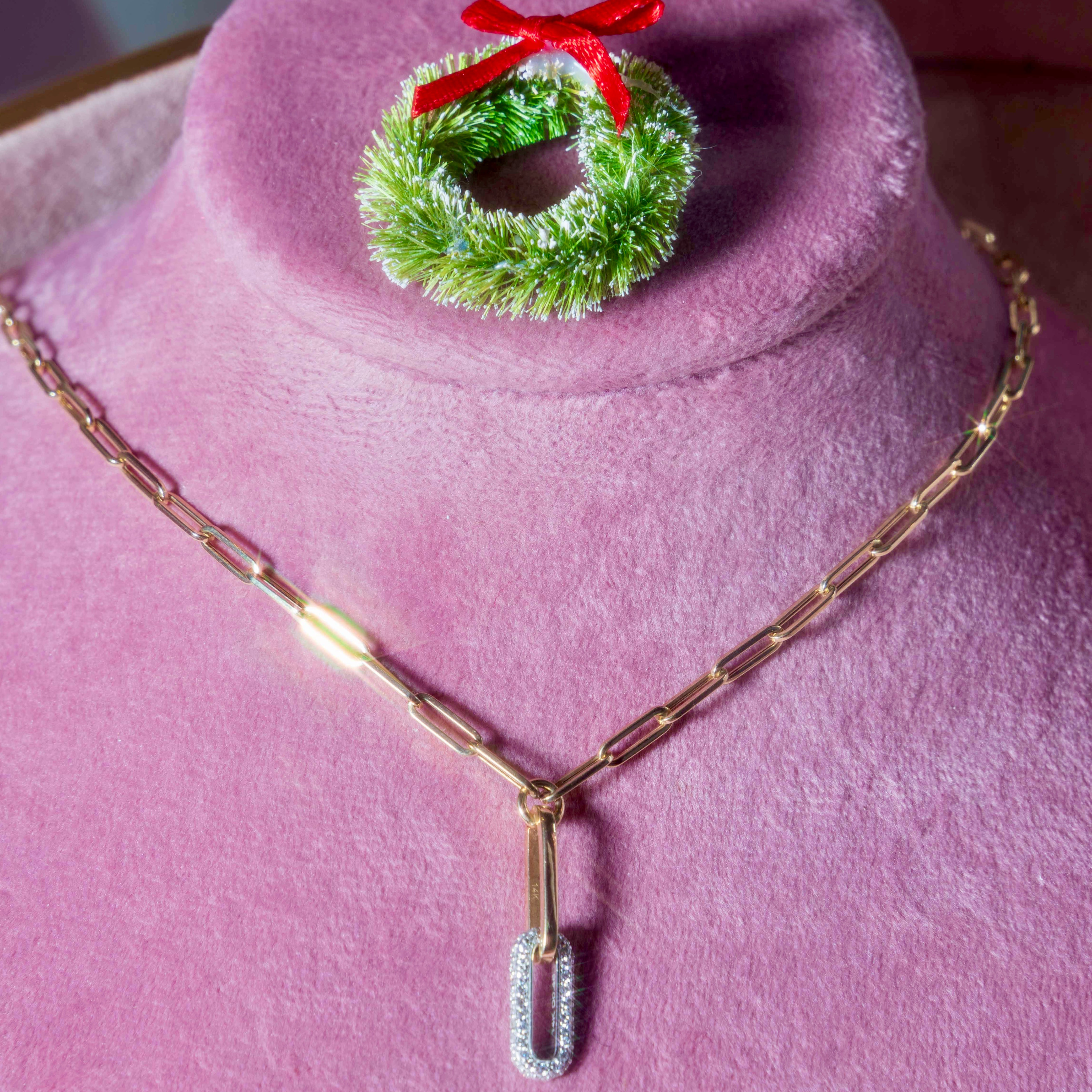 14k Diamond Link Y Necklace