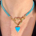 Blue Enamel Heart Necklace
