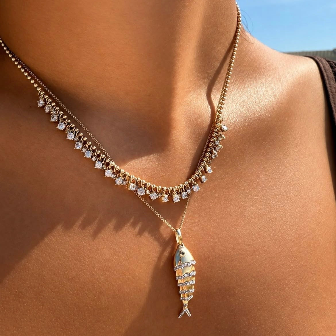 14k Diamond Fish Necklace