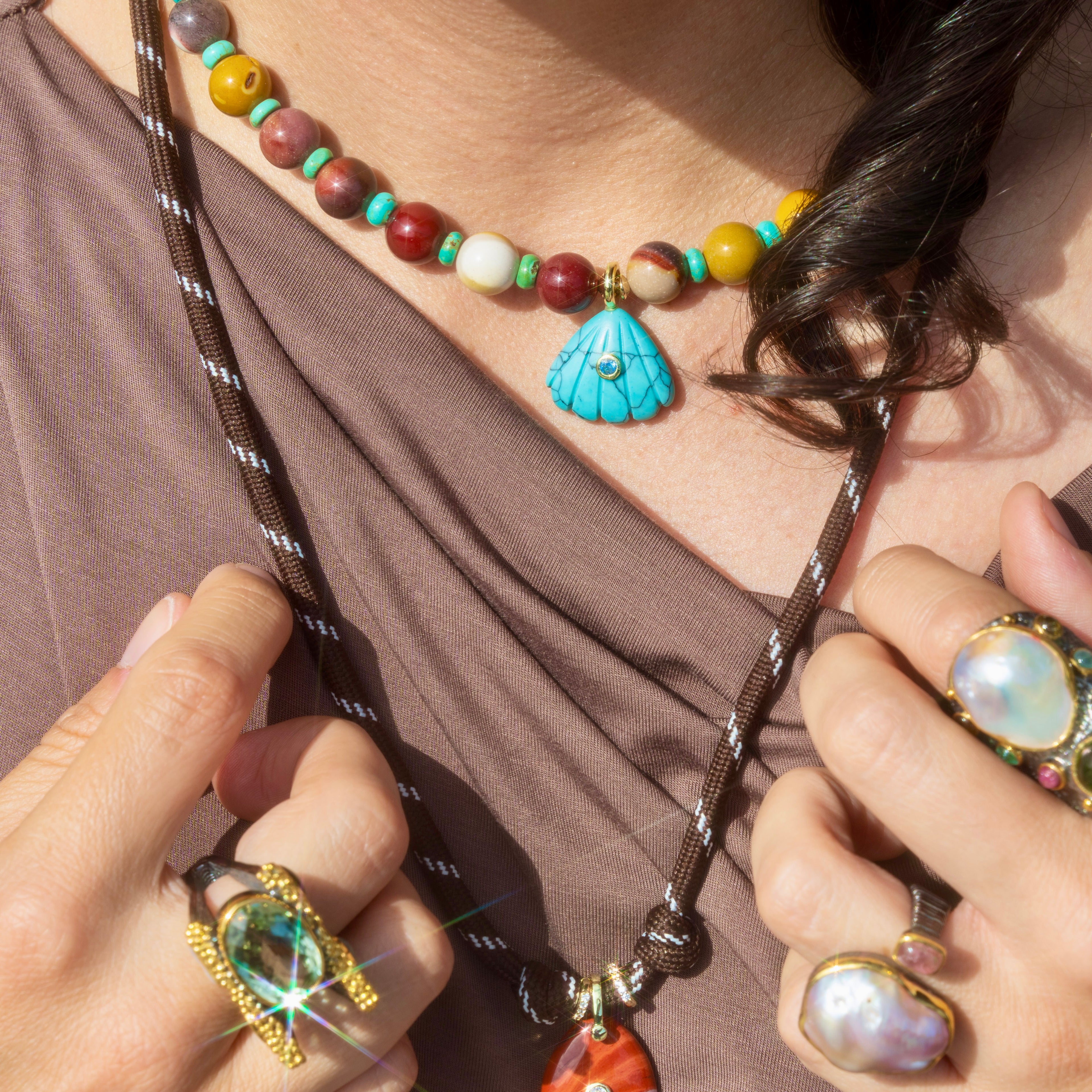 Turquoise Clam + Agate Necklace