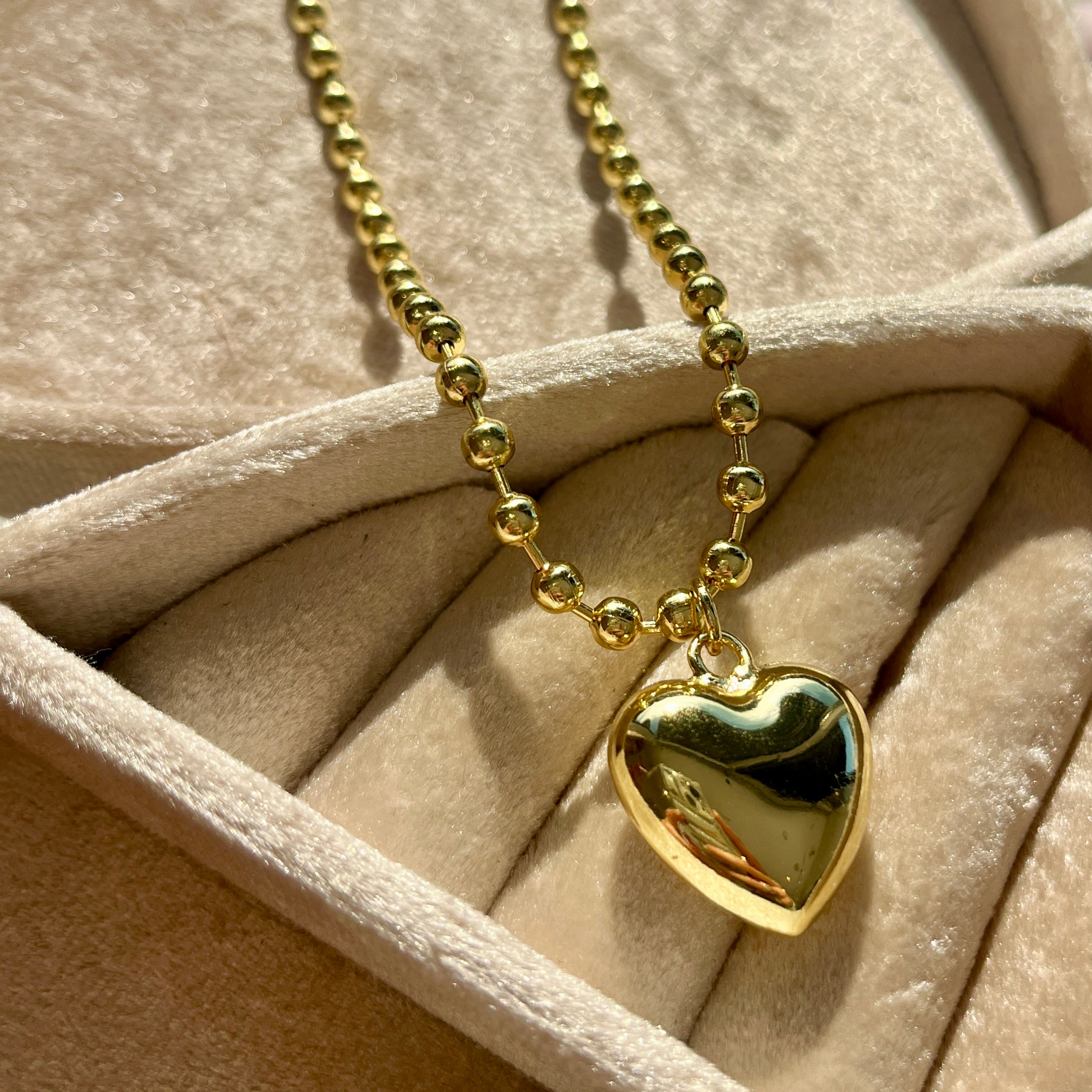Gold Beaded Chunky Heart Necklace