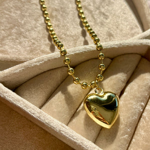 Gold Beaded Chunky Heart Necklace