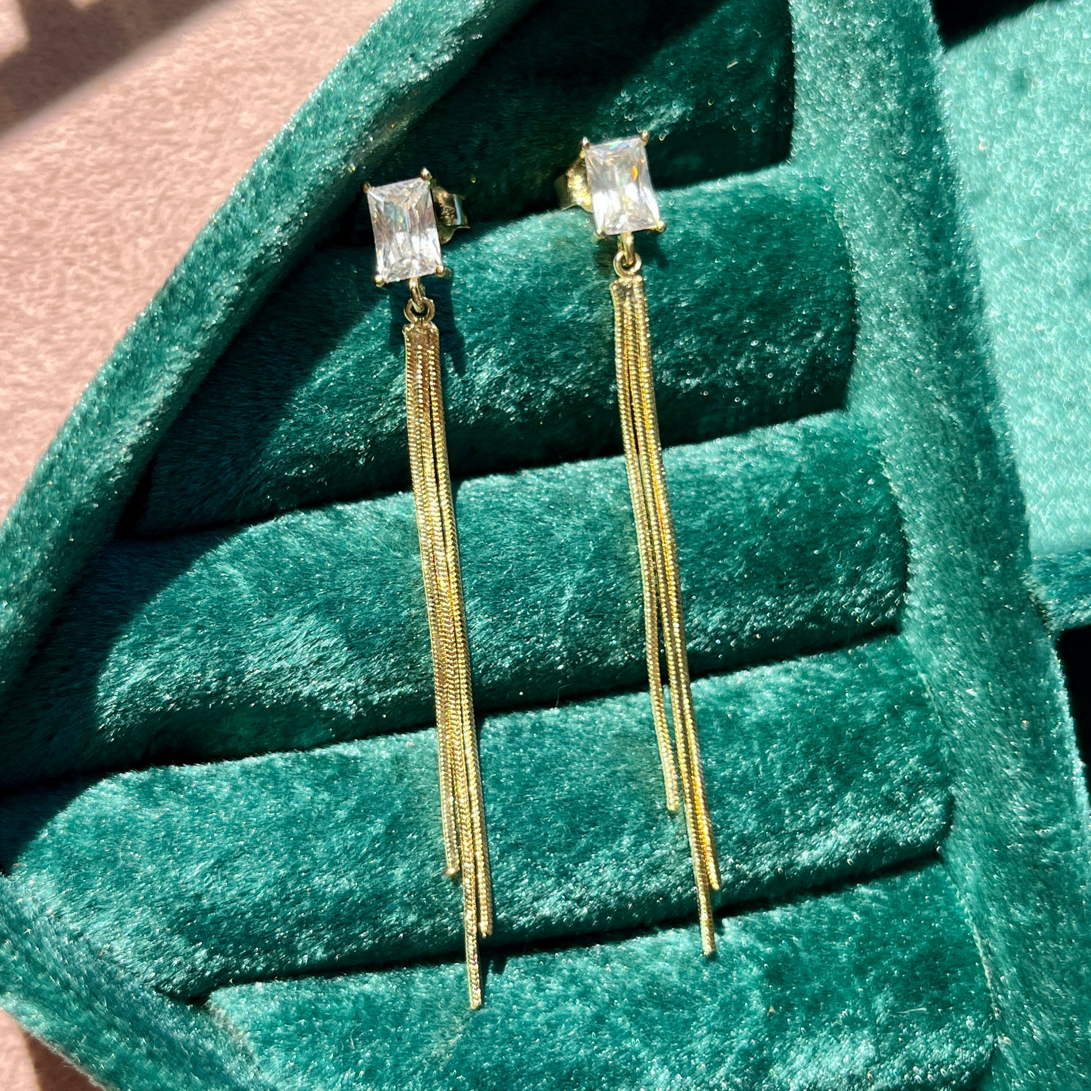 Emerald Cut Dangle CZ Earrings