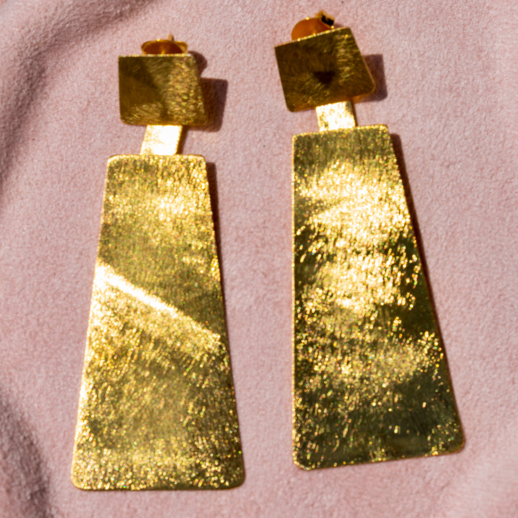 Geometric Brushed Gold Statement Earrings