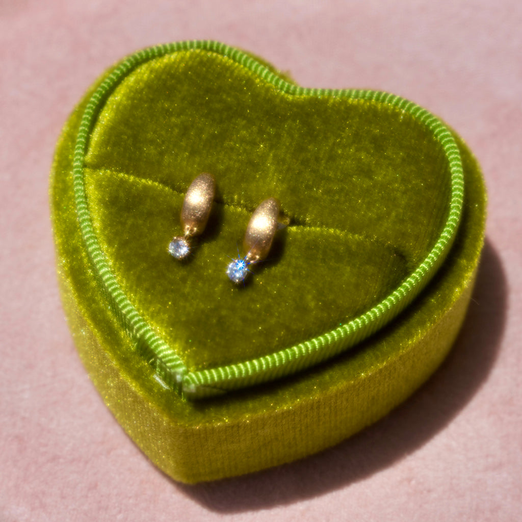 14k Brushed Gold Mini Diamond Hoops