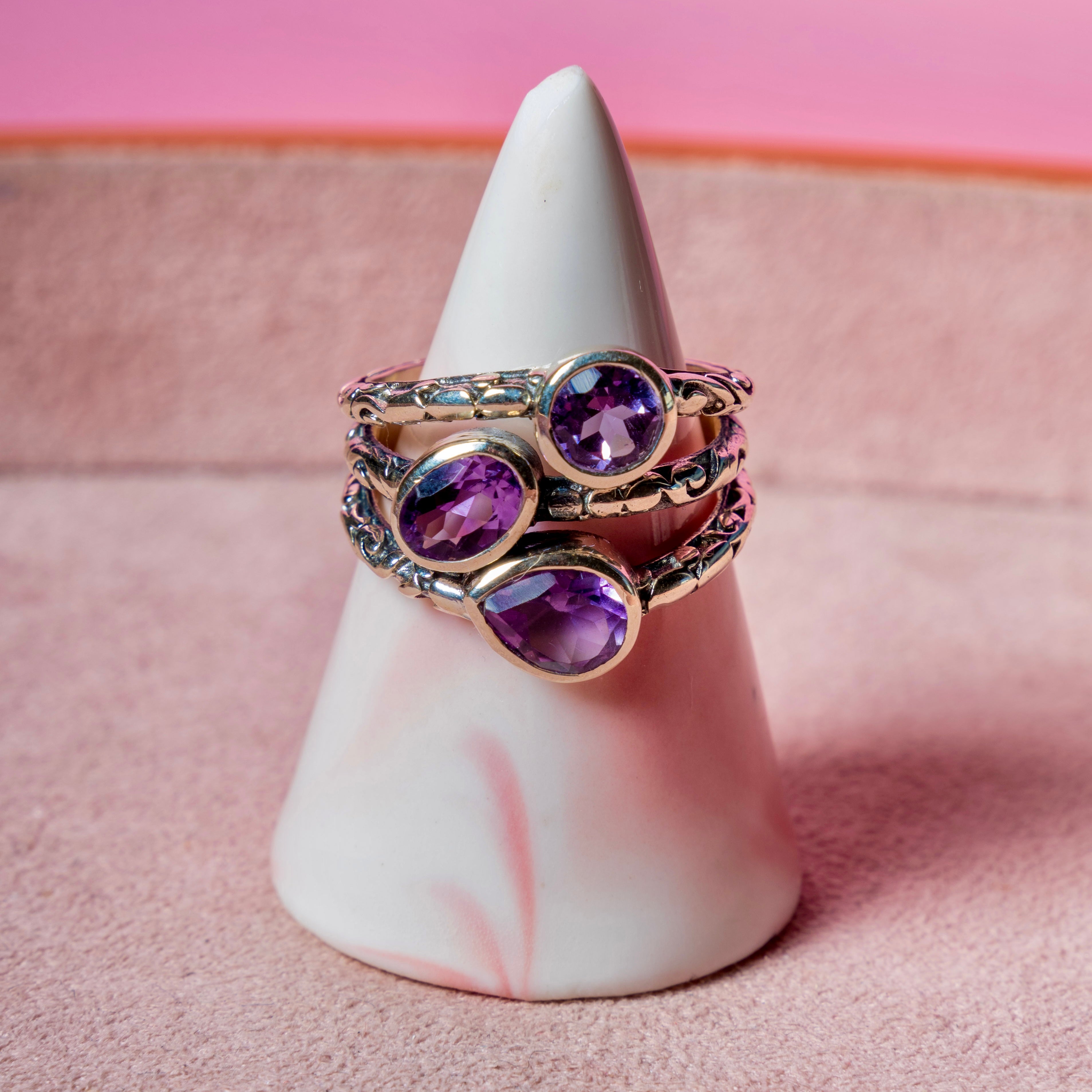 Amethyst 3 Stone Ring