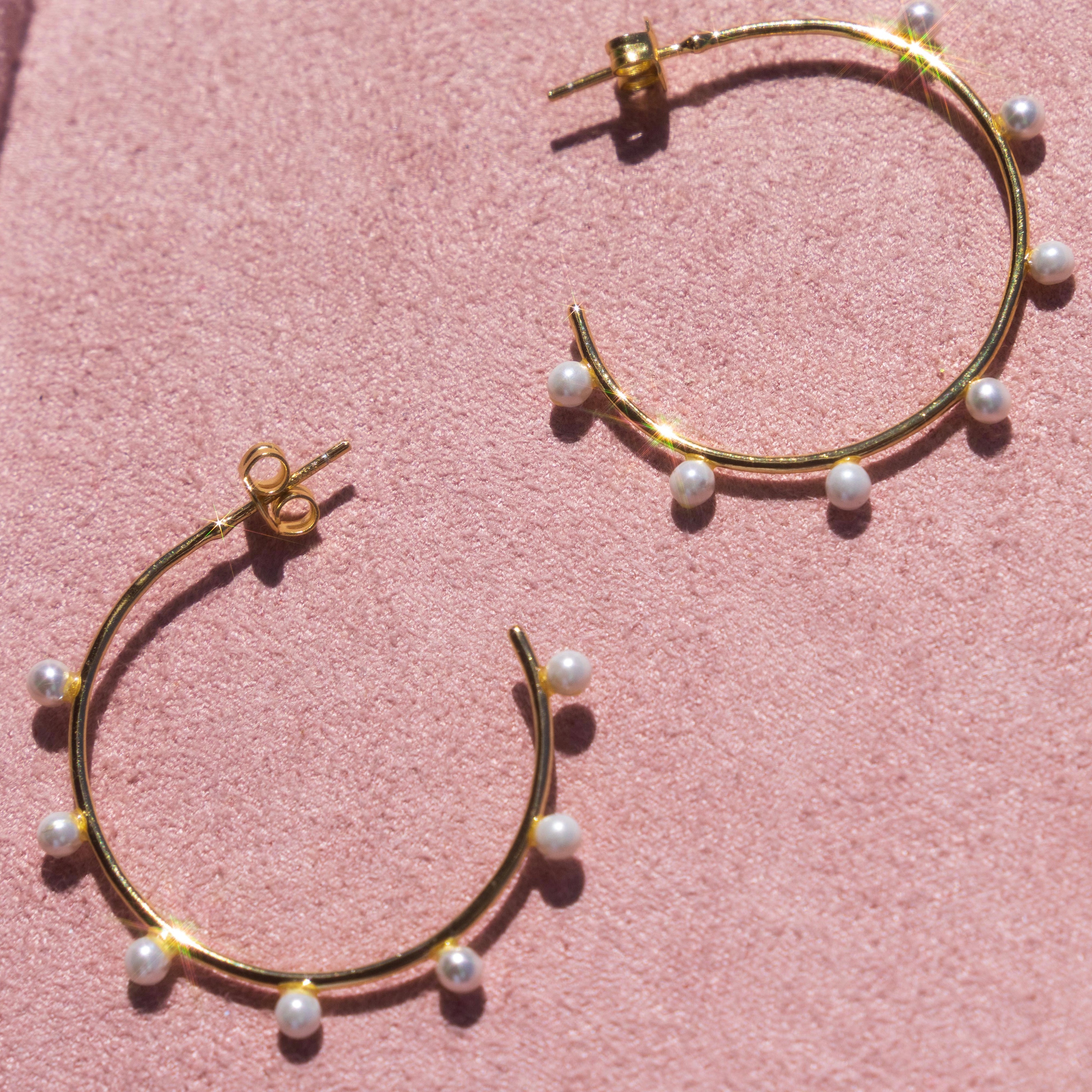 Freshwater Pearl Hoops (gold over sterling silver)
