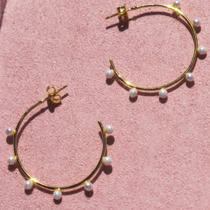 Freshwater Pearl Hoops (gold over sterling silver)