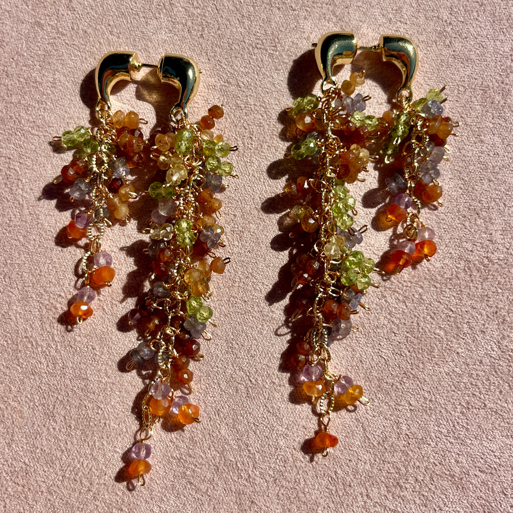 Peridot, Carnelian, Kyanite, + Amethyst Earrings