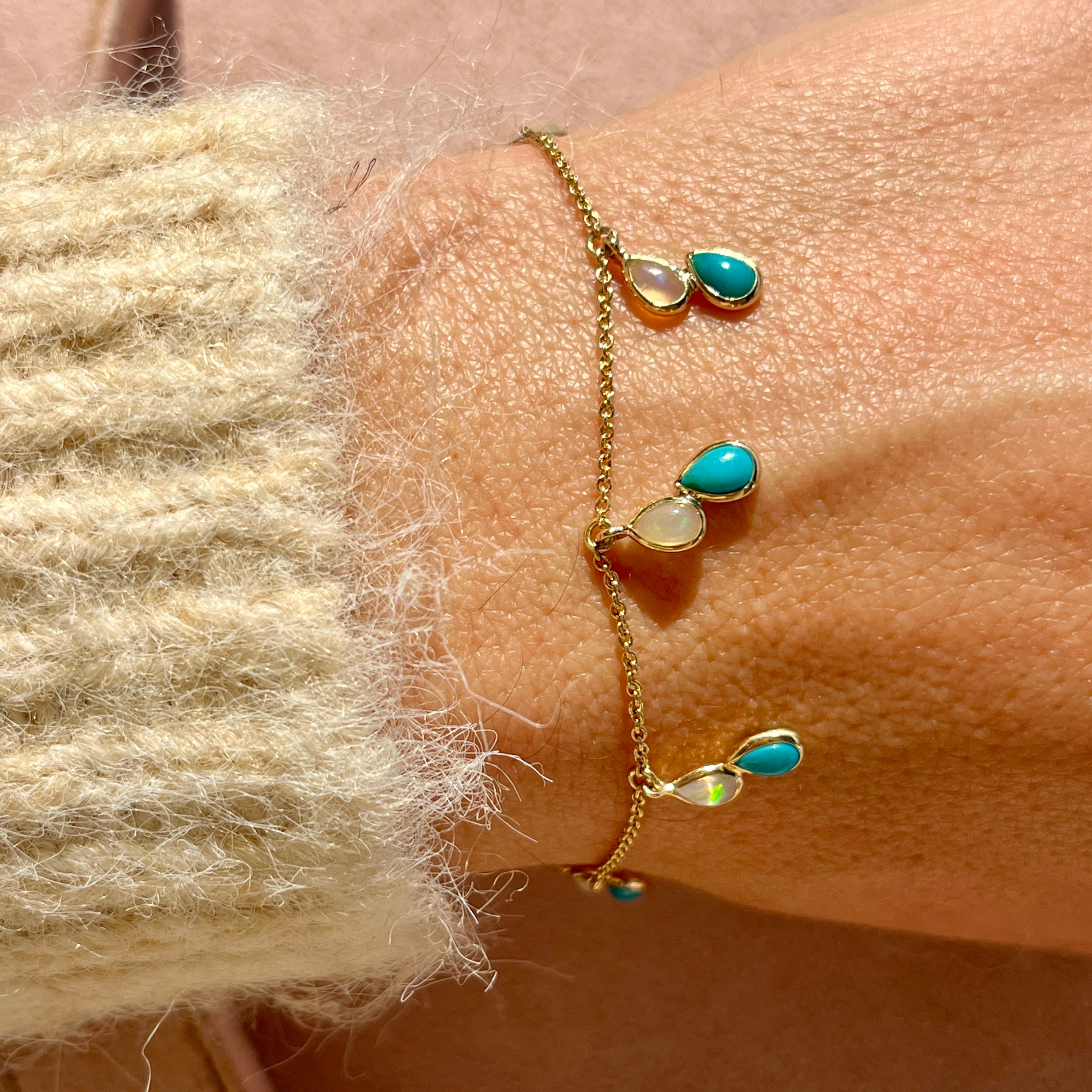 14k Turquoise + Opal Shaker Bracelet