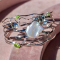 Sterling Silver Cuff w/ Fresh Water Pearl + Peridot