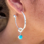 Sterling Silver Hoops with Turquoise Charms