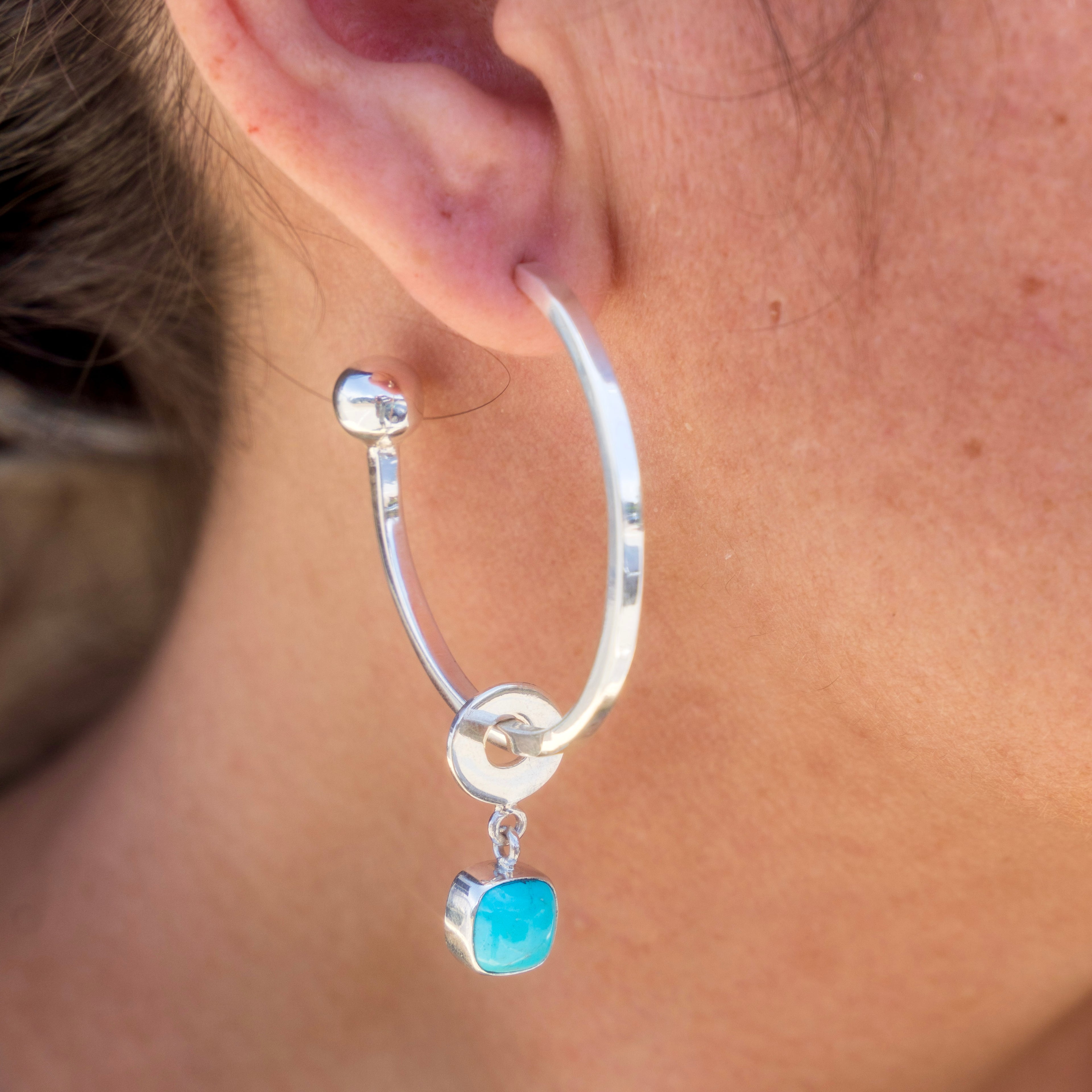 Sterling Silver Hoops with Turquoise Charms