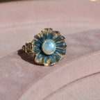 Rainbow Moonstone + Swiss Blue Topaz Floral Ring