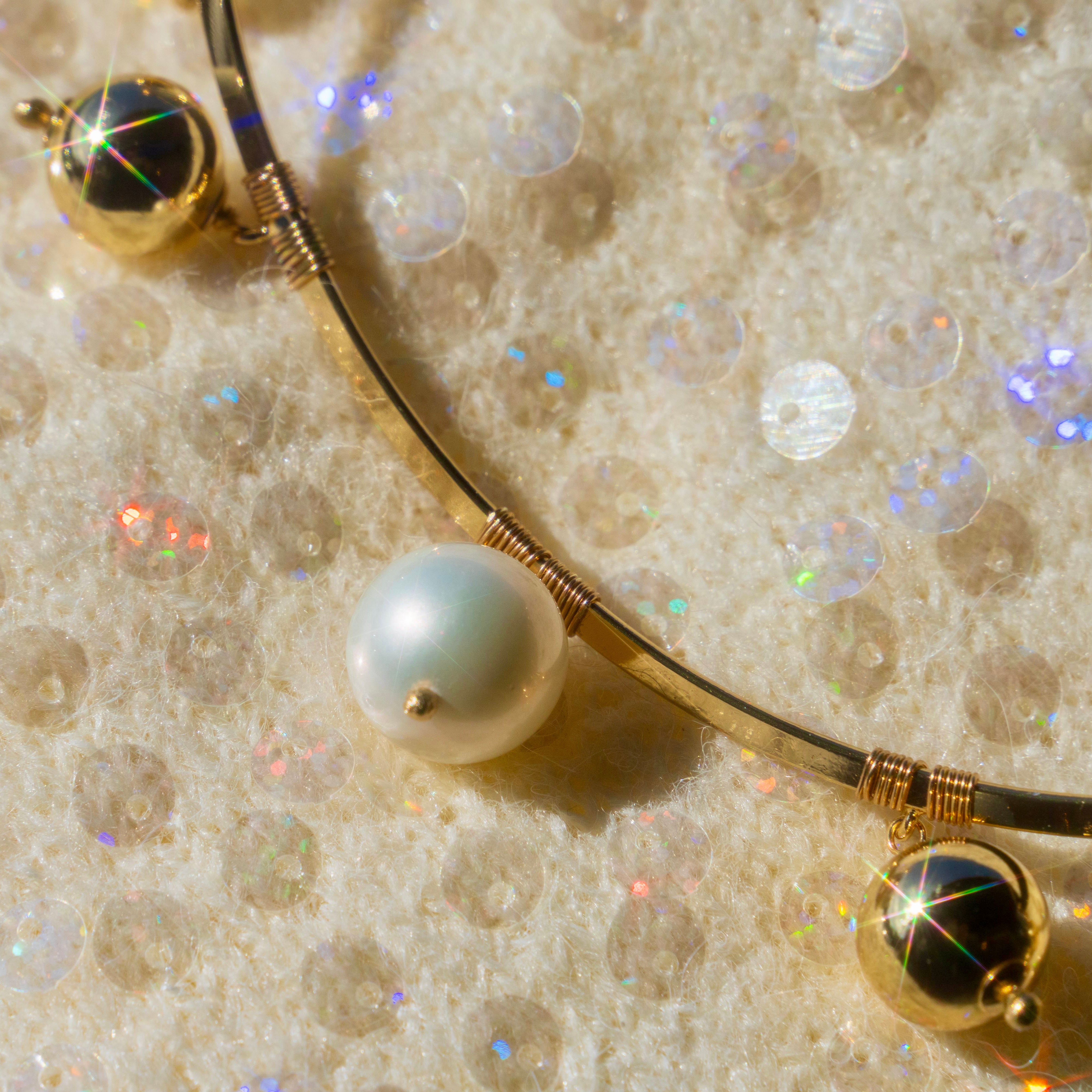 Pearl + Gold Ball Choker