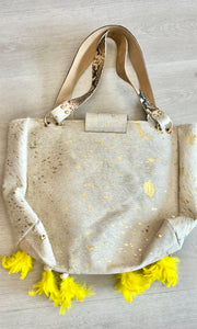 Yellow Feathered Leather + Cowhide Tote