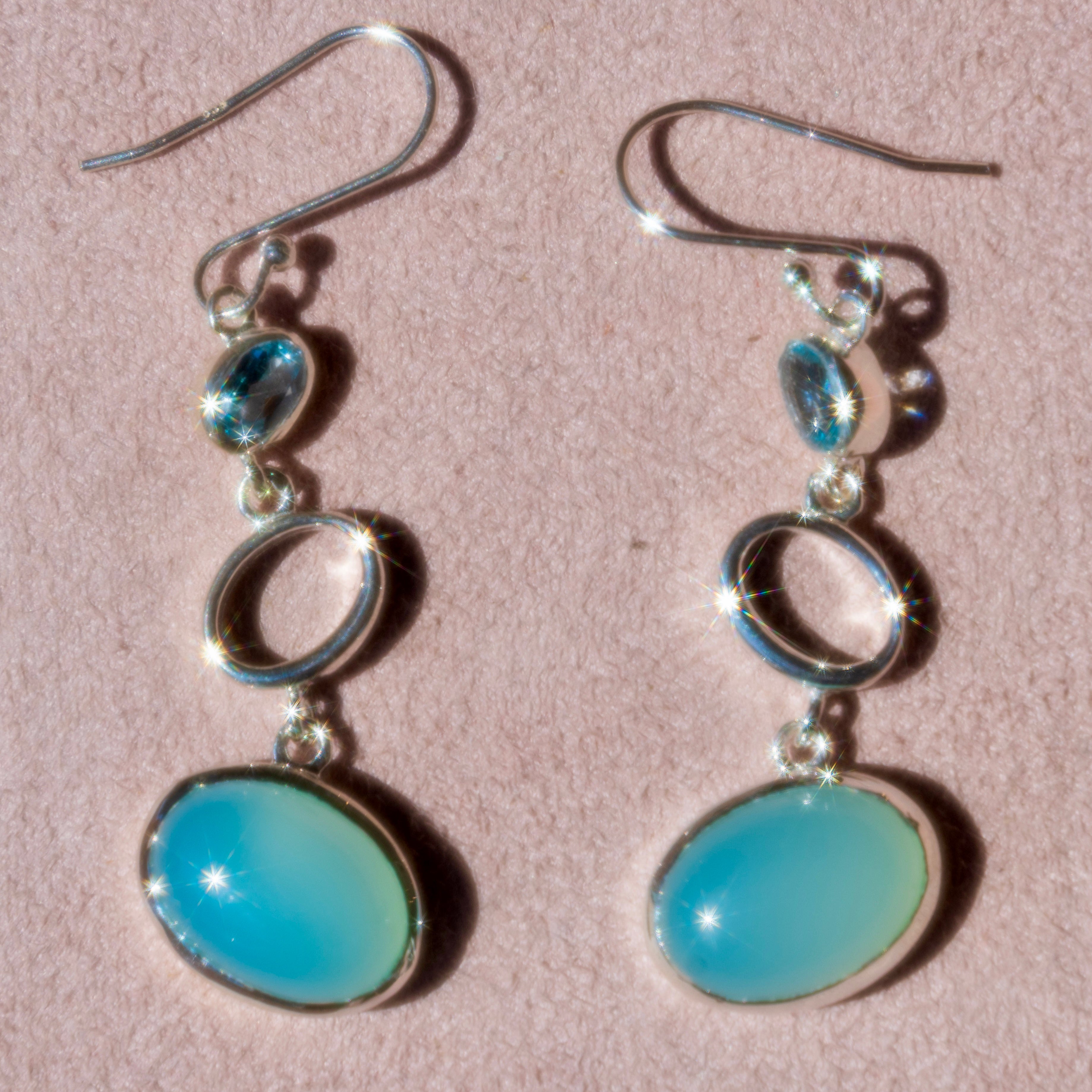 Aqua Chalcedony + Blue Topaz Earrings