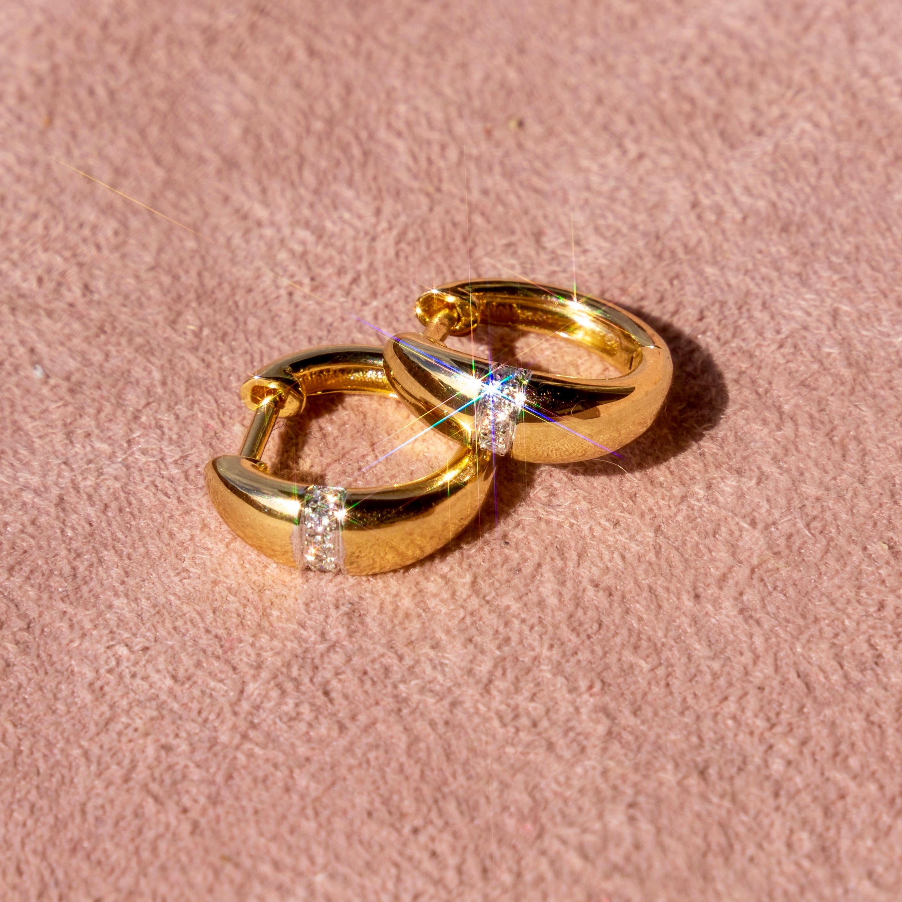 14k Round Bezel Diamond Huggies