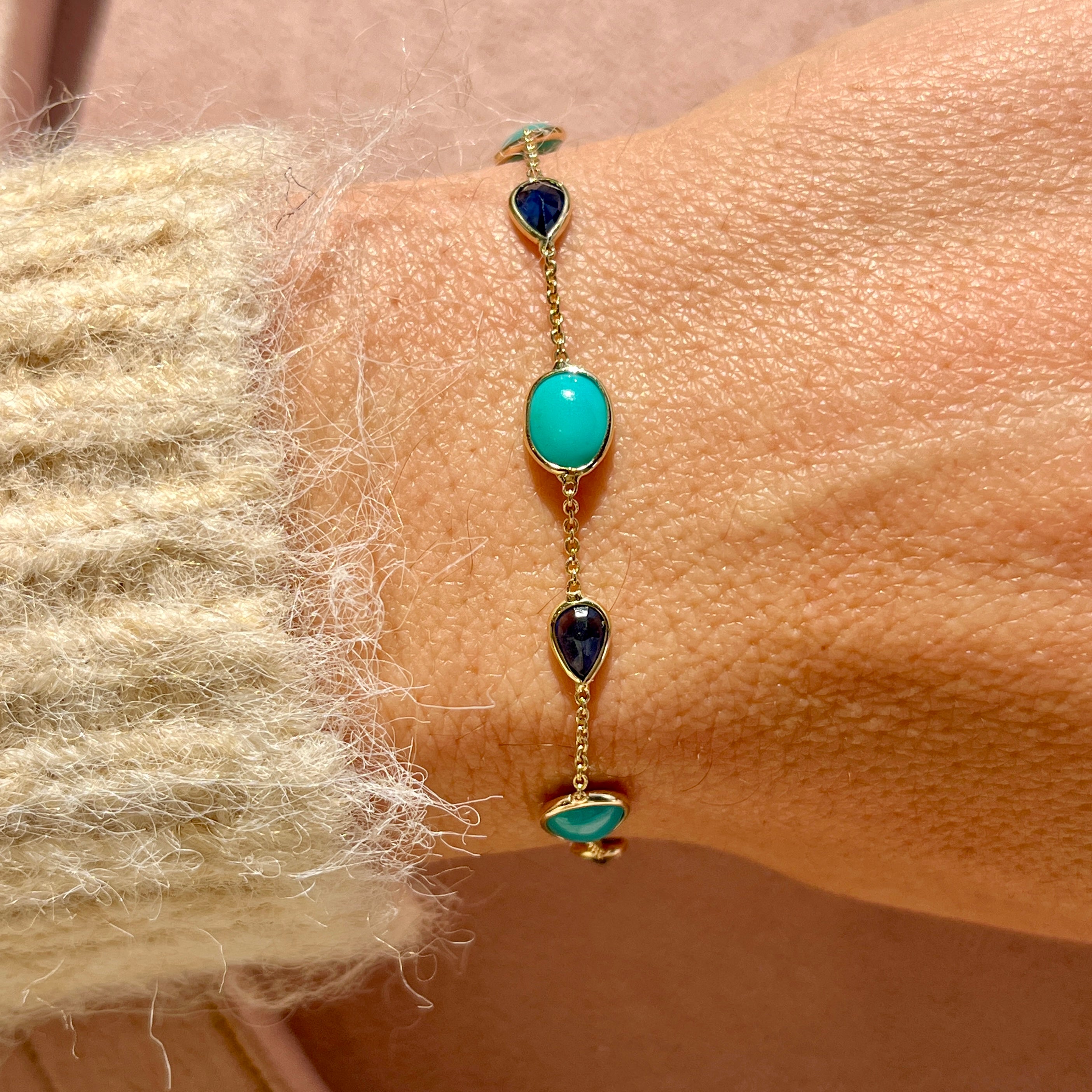 14k Turquoise + Blue Sapphire Bracelet