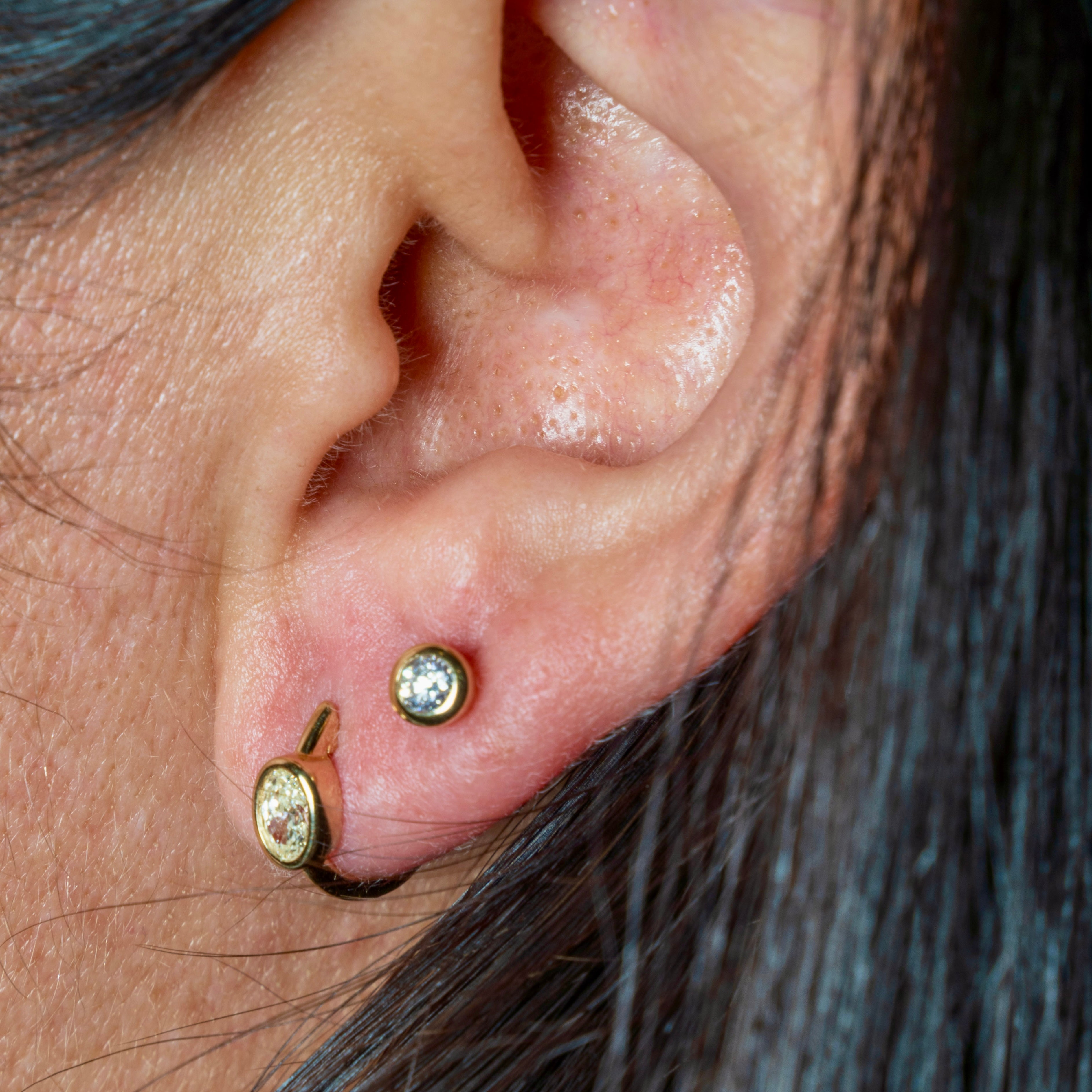 14k Oval Cut Diamond Huggies