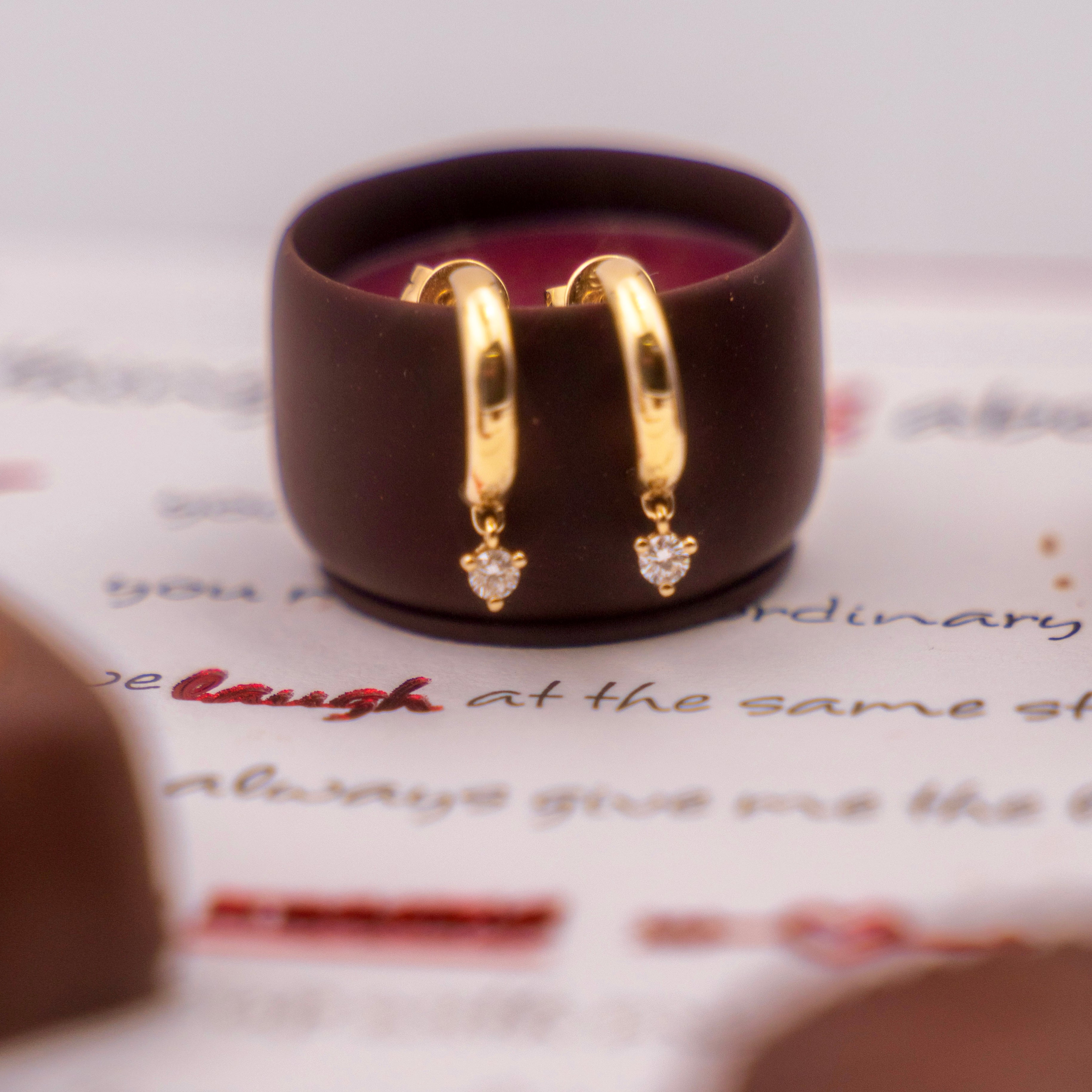 14k Gold Hoop w/ Diamond Dangle