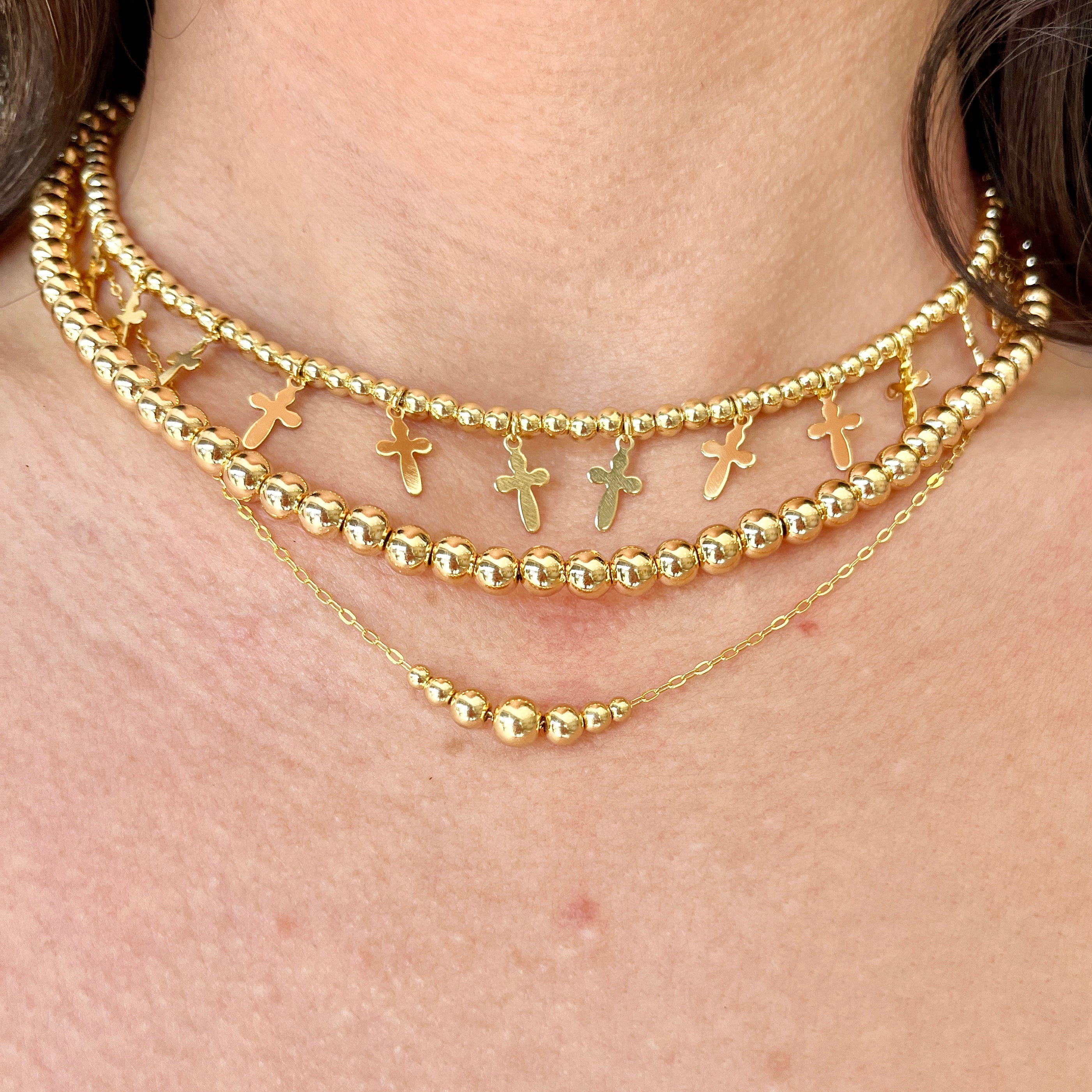 Gold Ball Cross Necklace