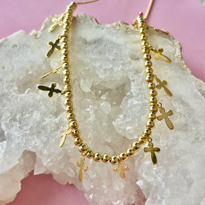 Gold Ball Cross Necklace