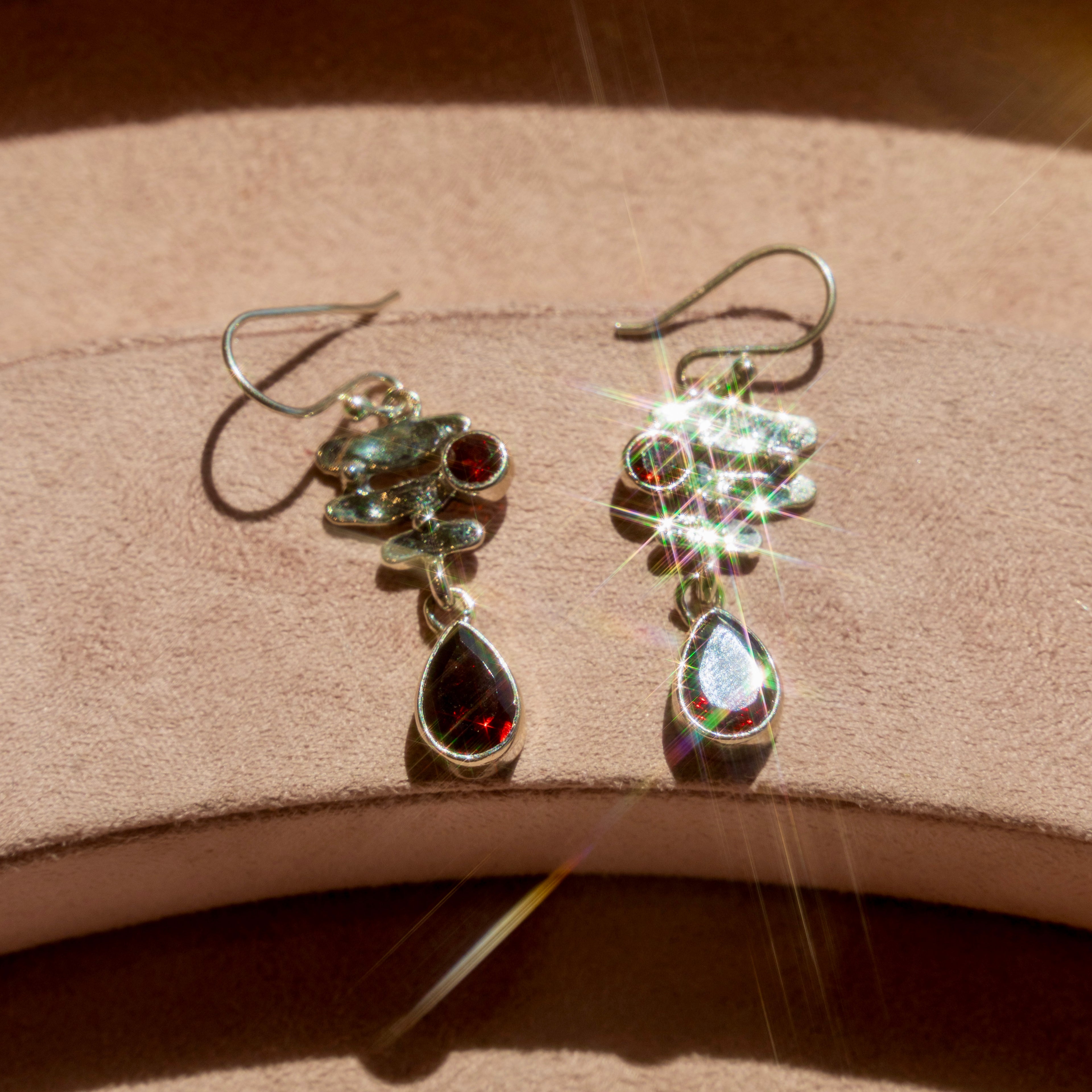 Sterling Silver Teardrop Garnet Earrings