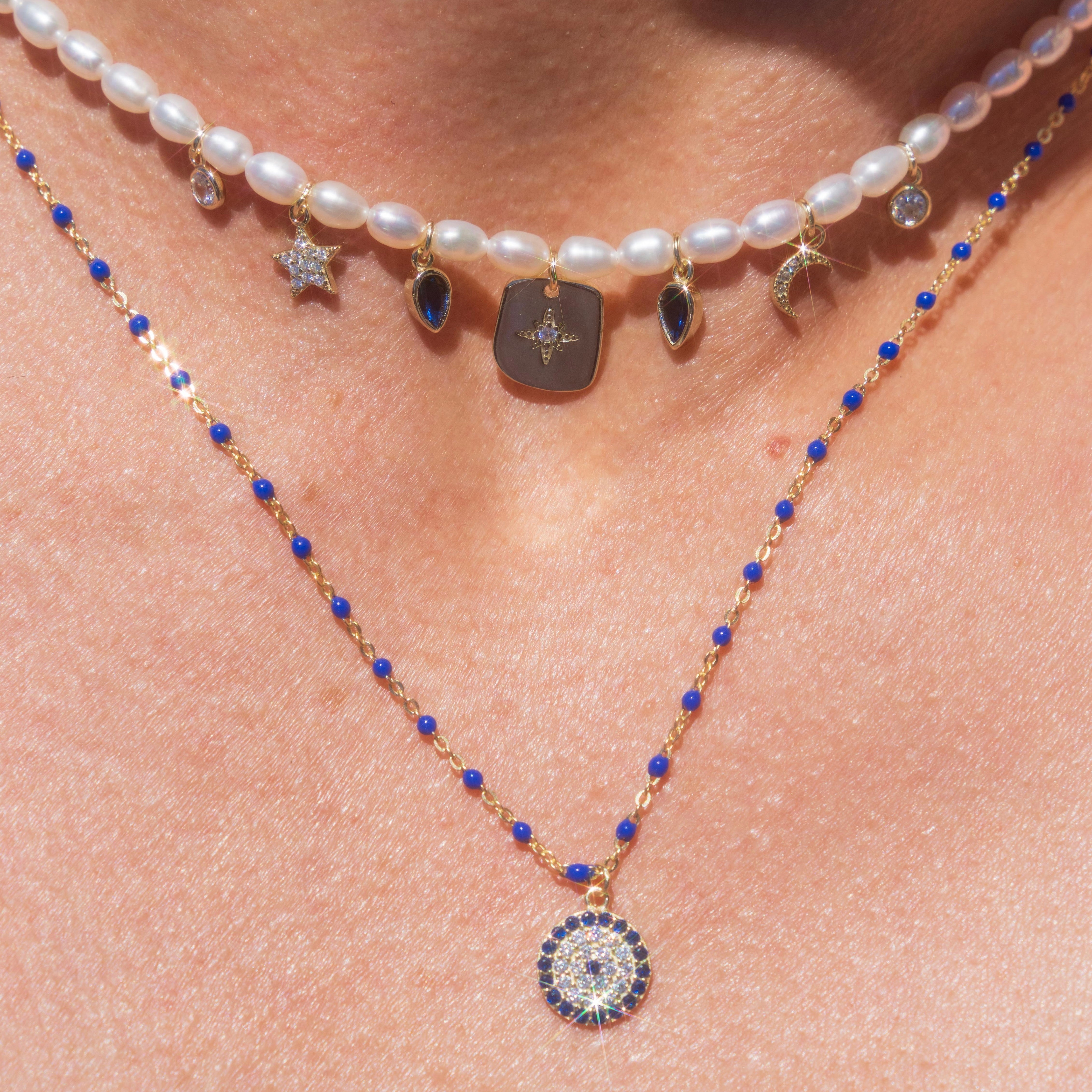 Blue Enamel Guardian Eye Necklace