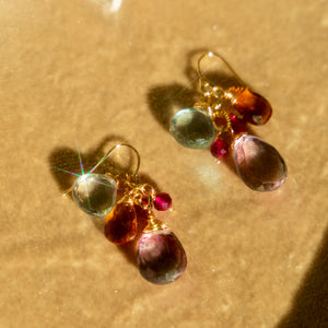 Mystic Topaz, Blue Topaz, Citrine, + Rubellite Earrings