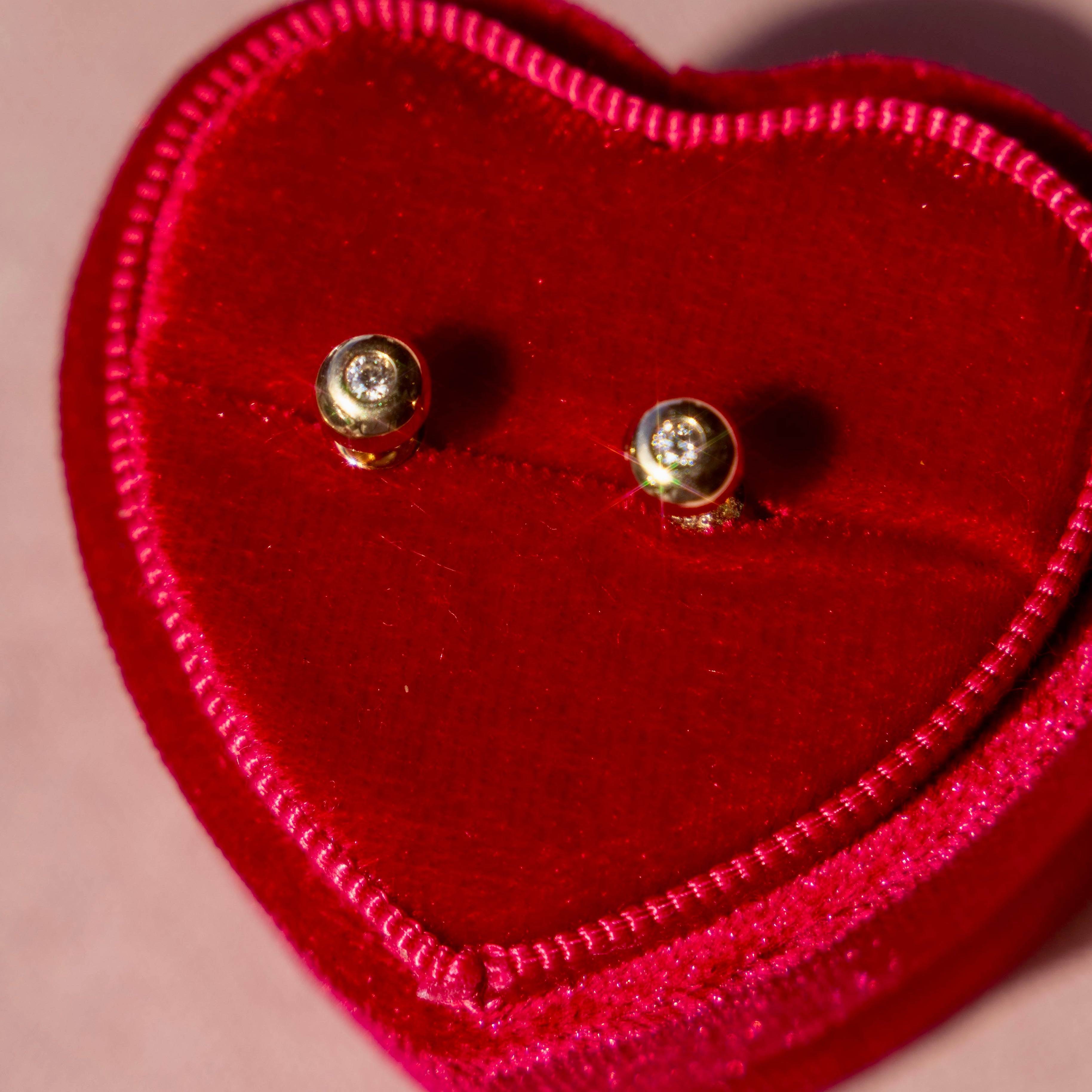 14k Round Diamond Bezel Studs