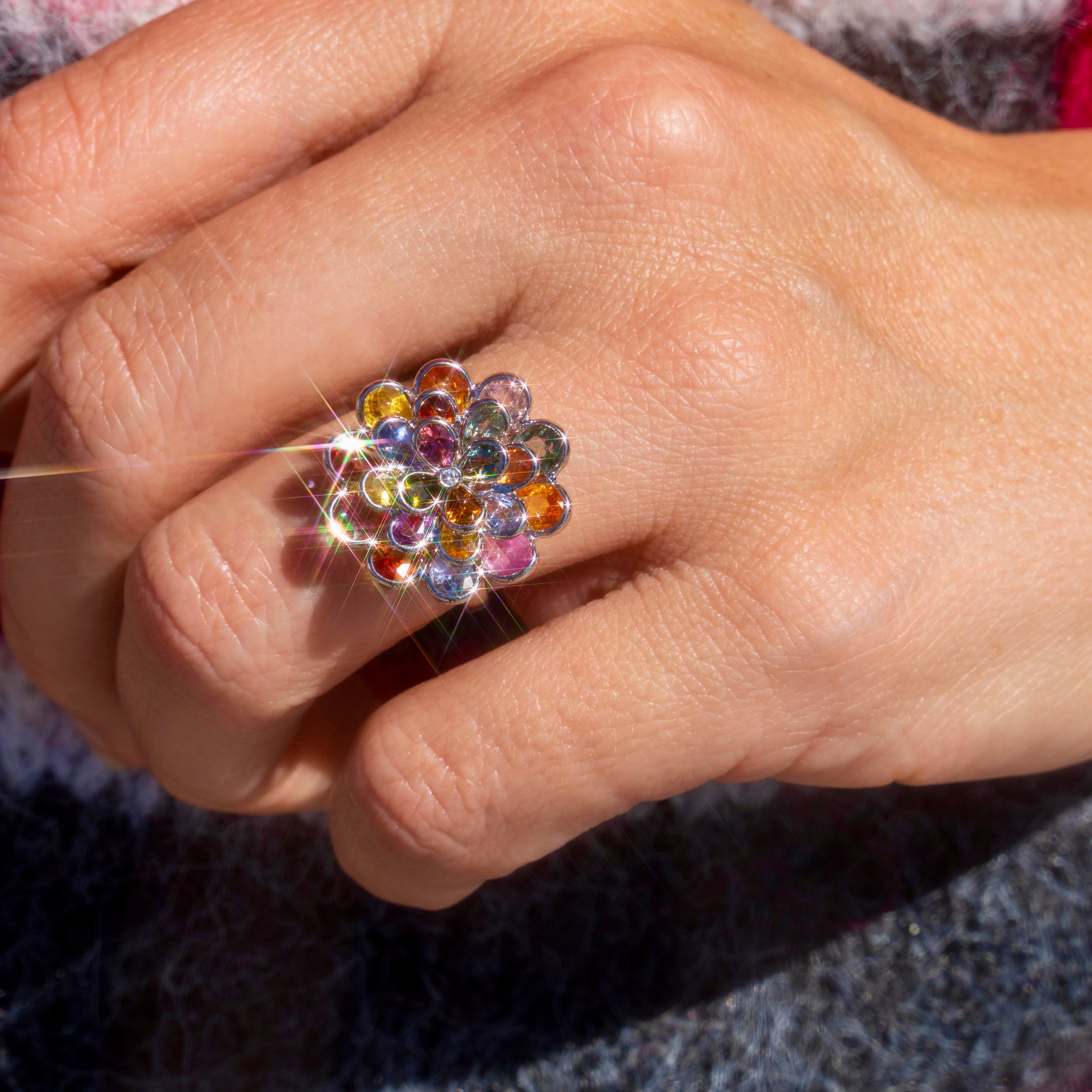 Multicolored Sapphire Floral Ring