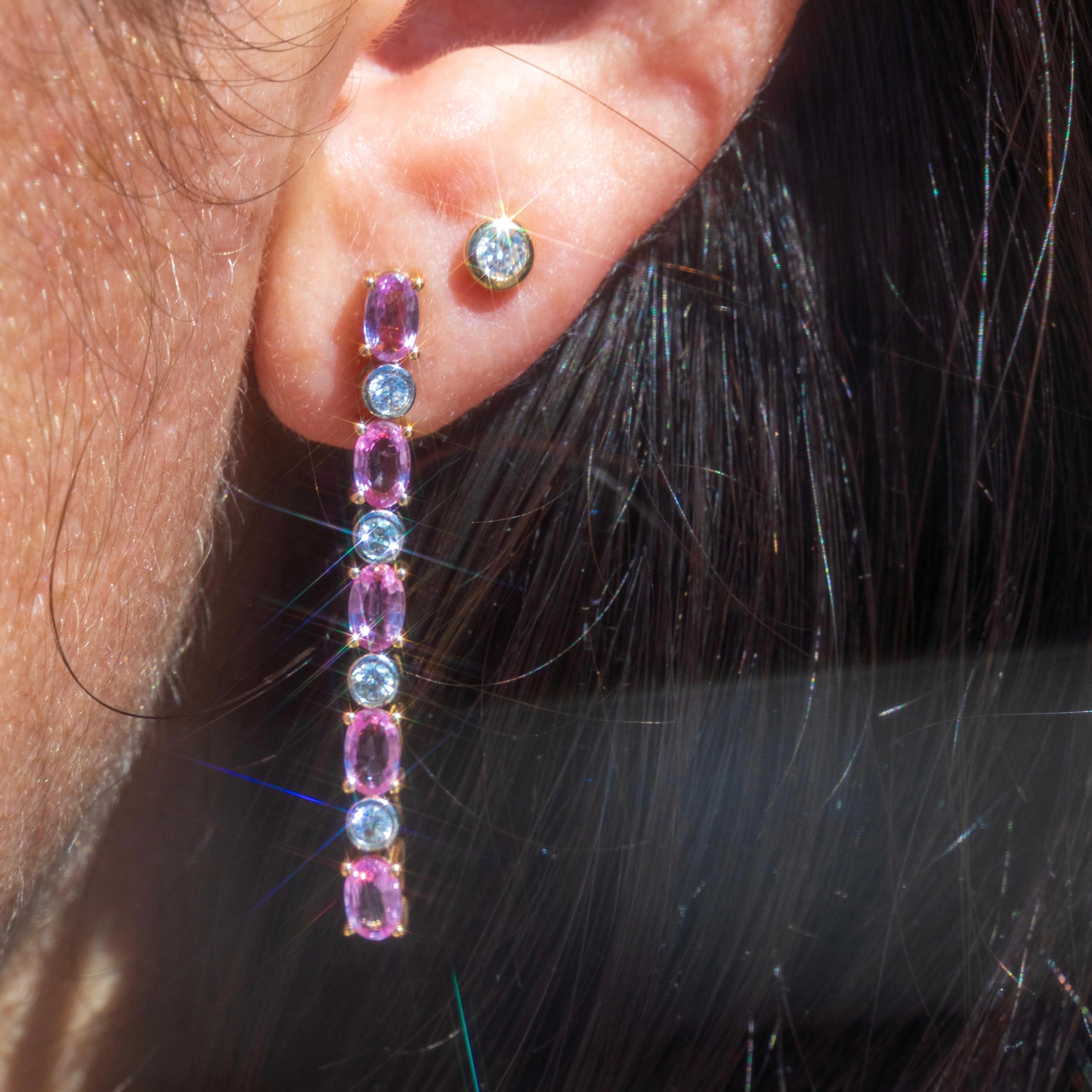 14k Pink Sapphire + Diamond Tennis Earrings
