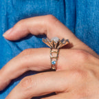 Rainbow Moonstone + Swiss Blue Topaz Floral Ring