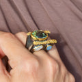 Green Amethyst One of a Kind Ring w/ Four side stones