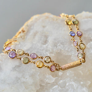 14k Multi Colored Sapphires + Diamond Bar Bracelet