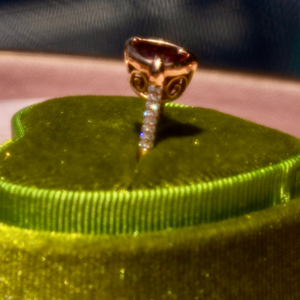 18k Rose Gold Pink Tourmaline + Diamond Ring