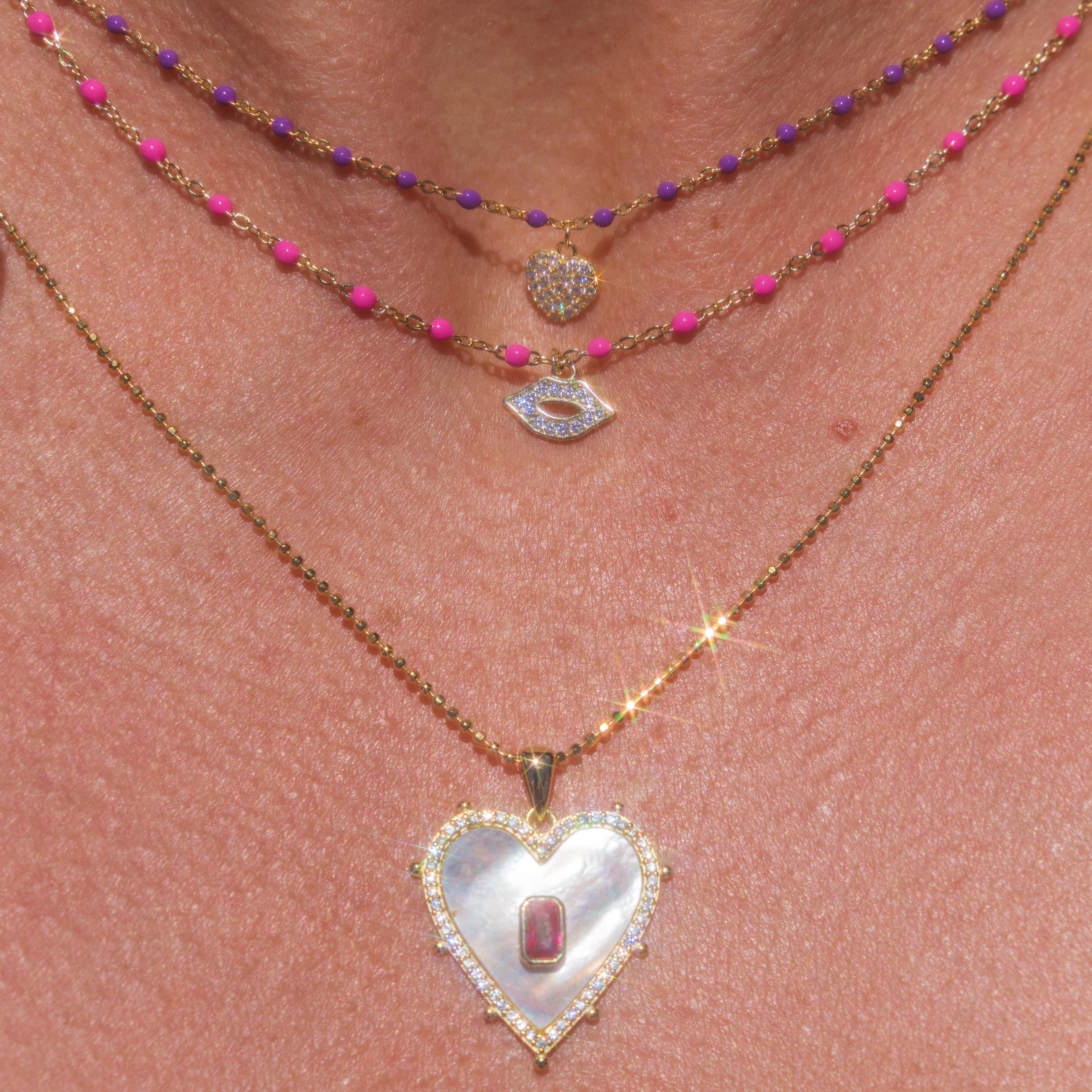 Purple Enamel Heart Necklace